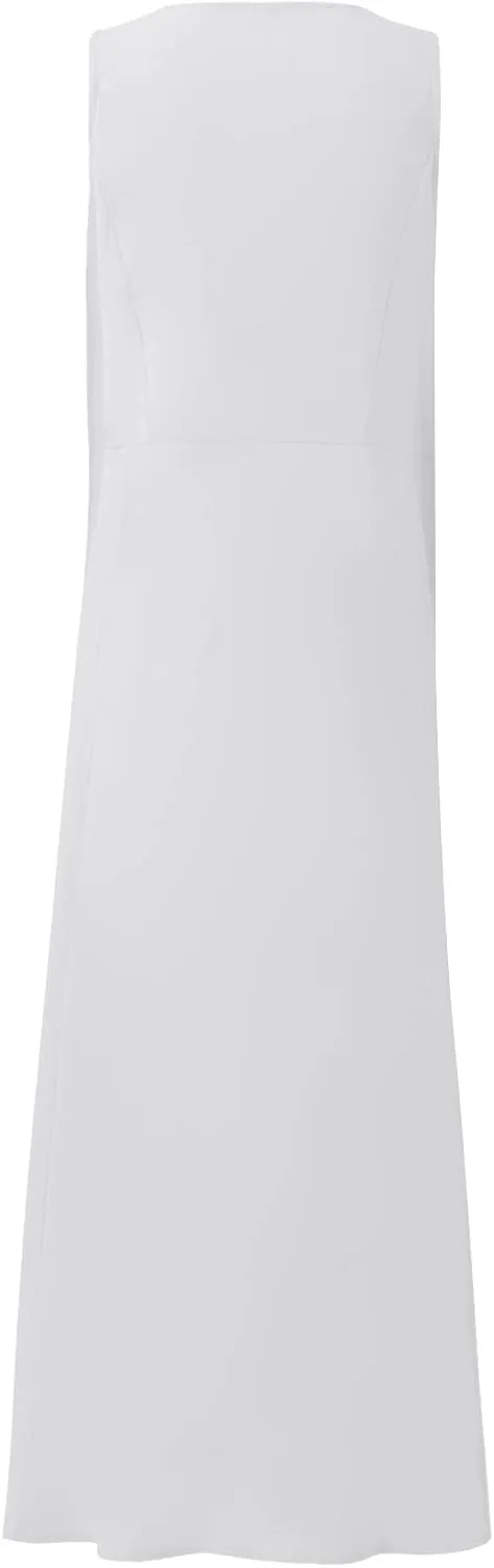 Modest Dresses for Women Casual Cocktail Dresses Summer Sleeveless Linen Pocket Dress Crewneck Solid Colour Dress