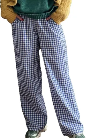 Muineobuka Women Y2k Striped Pajama Pants Wide Leg Stripes Plaid Lounge Pants High Waist Striped Pj Pants Trousers