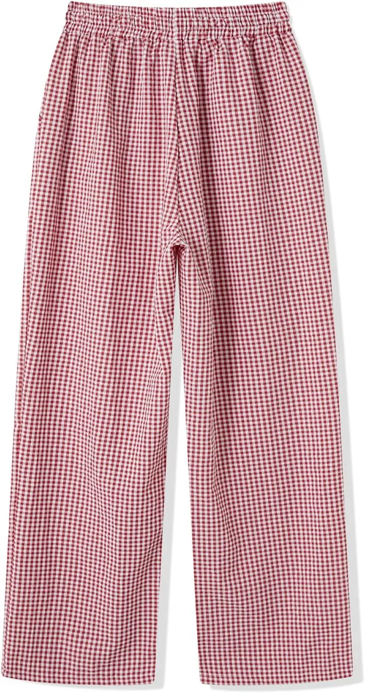 Muineobuka Women Y2k Striped Pajama Pants Wide Leg Stripes Plaid Lounge Pants High Waist Striped Pj Pants Trousers