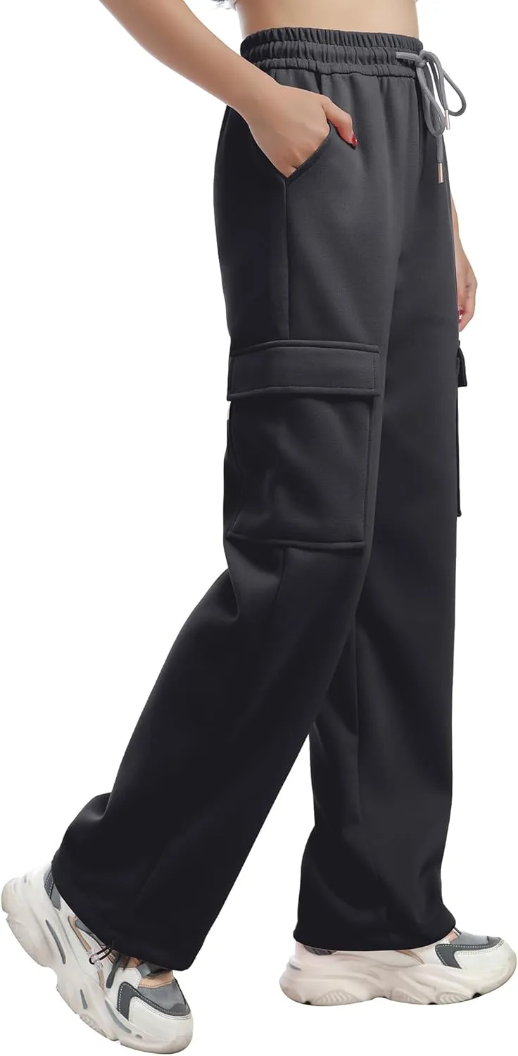 ODIZLI Women's Fleece Lined Baggy Sweatpants High Waisted Athletic Joggers Pants with Multi Pockets