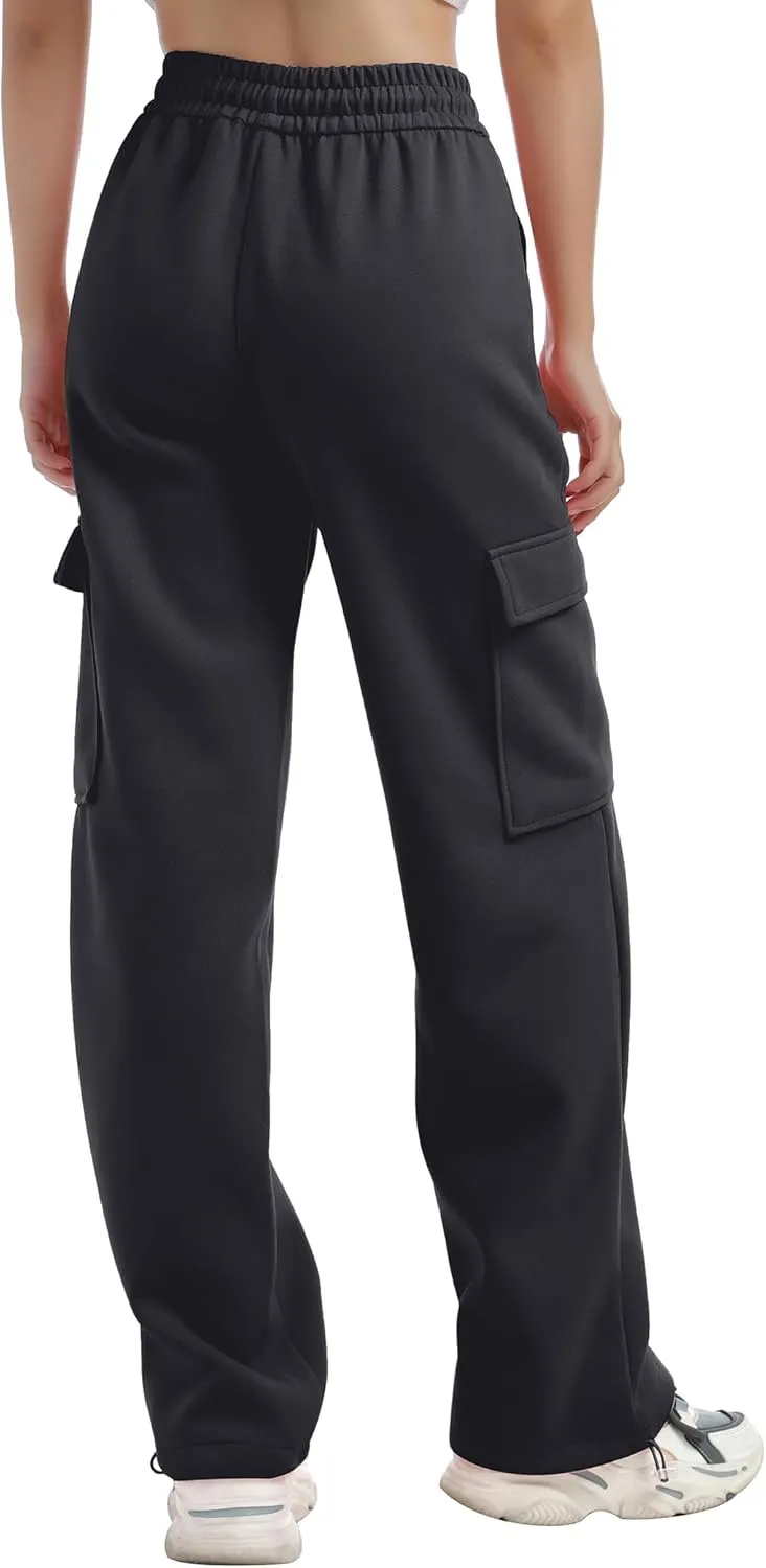 ODIZLI Women's Fleece Lined Baggy Sweatpants High Waisted Athletic Joggers Pants with Multi Pockets