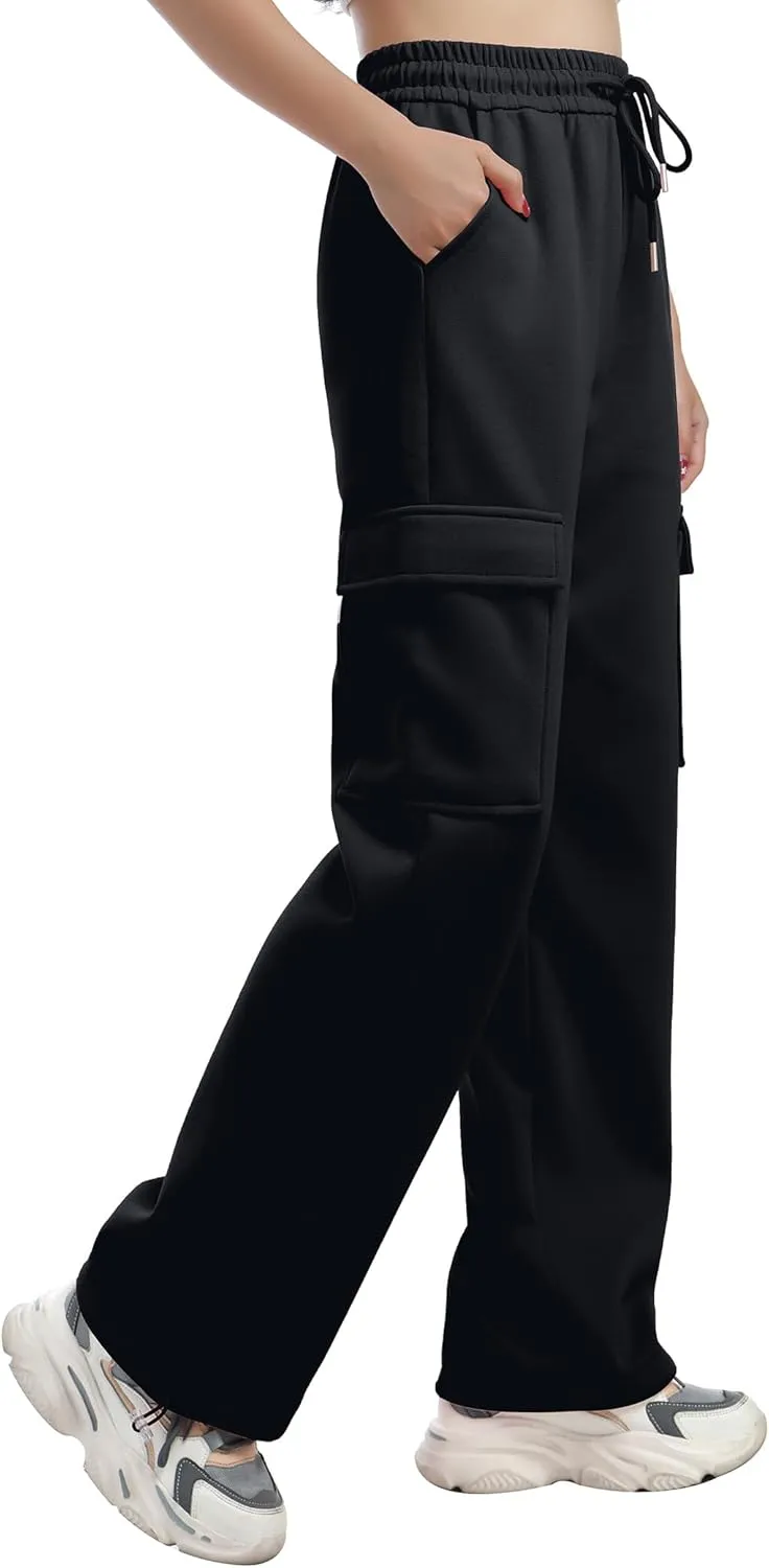 ODIZLI Women's Fleece Lined Baggy Sweatpants High Waisted Athletic Joggers Pants with Multi Pockets