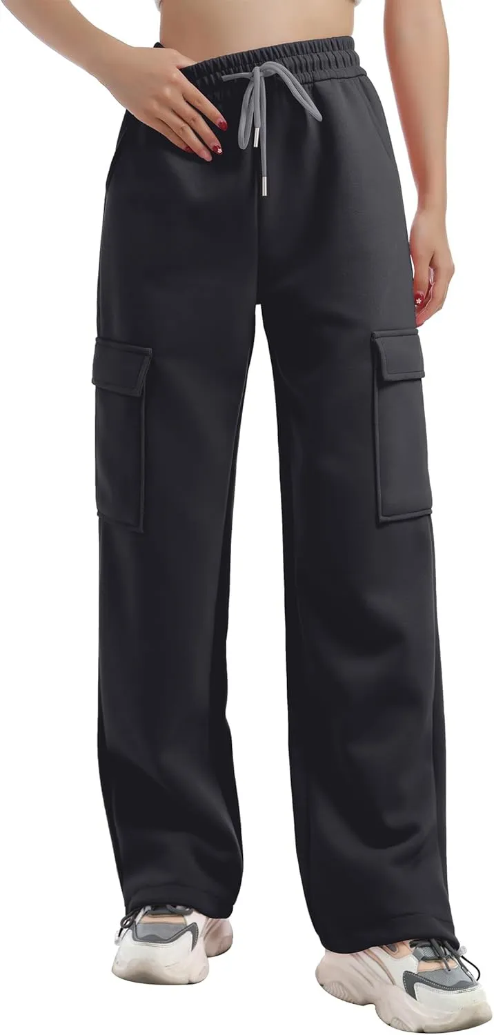 ODIZLI Women's Fleece Lined Baggy Sweatpants High Waisted Athletic Joggers Pants with Multi Pockets