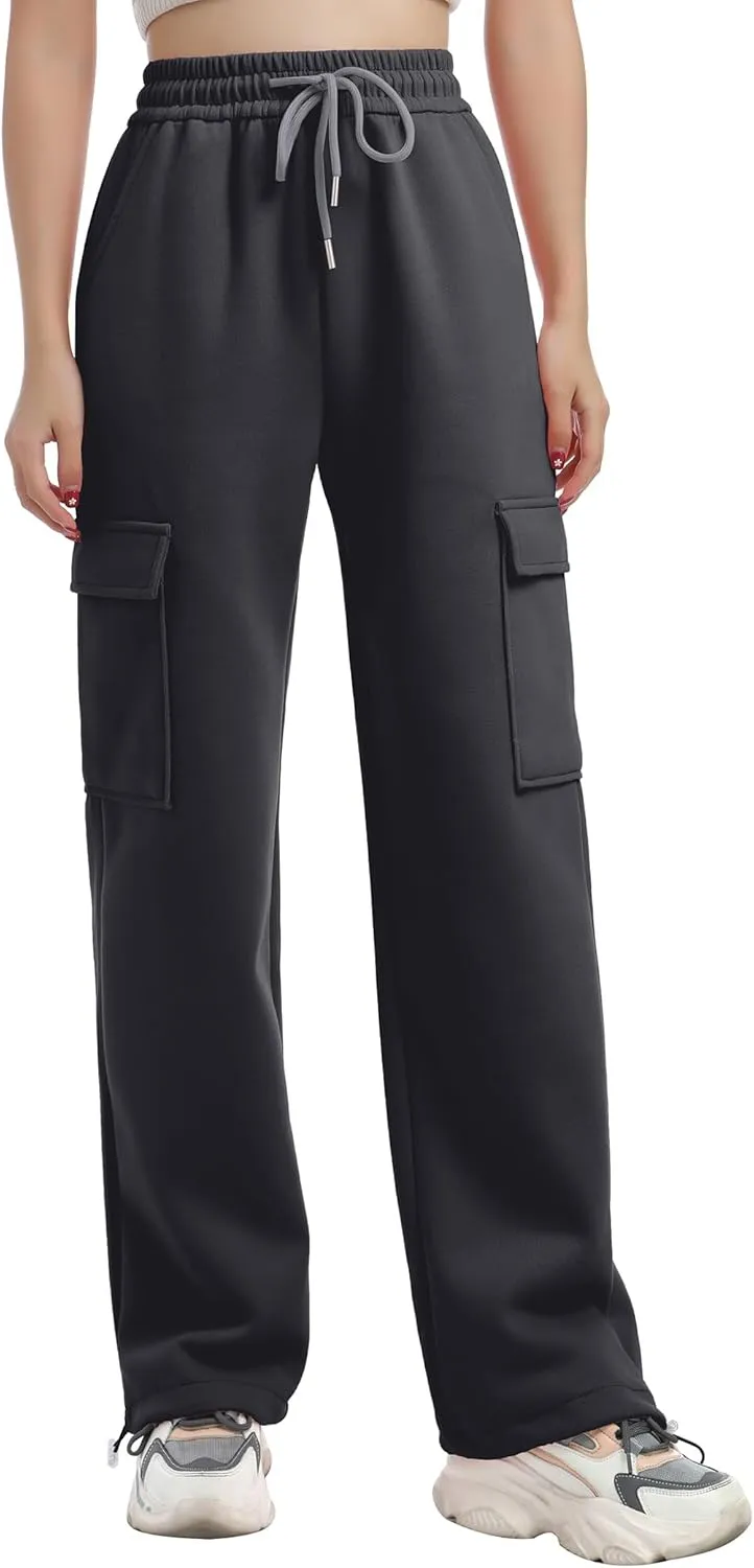 ODIZLI Women's Fleece Lined Baggy Sweatpants High Waisted Athletic Joggers Pants with Multi Pockets