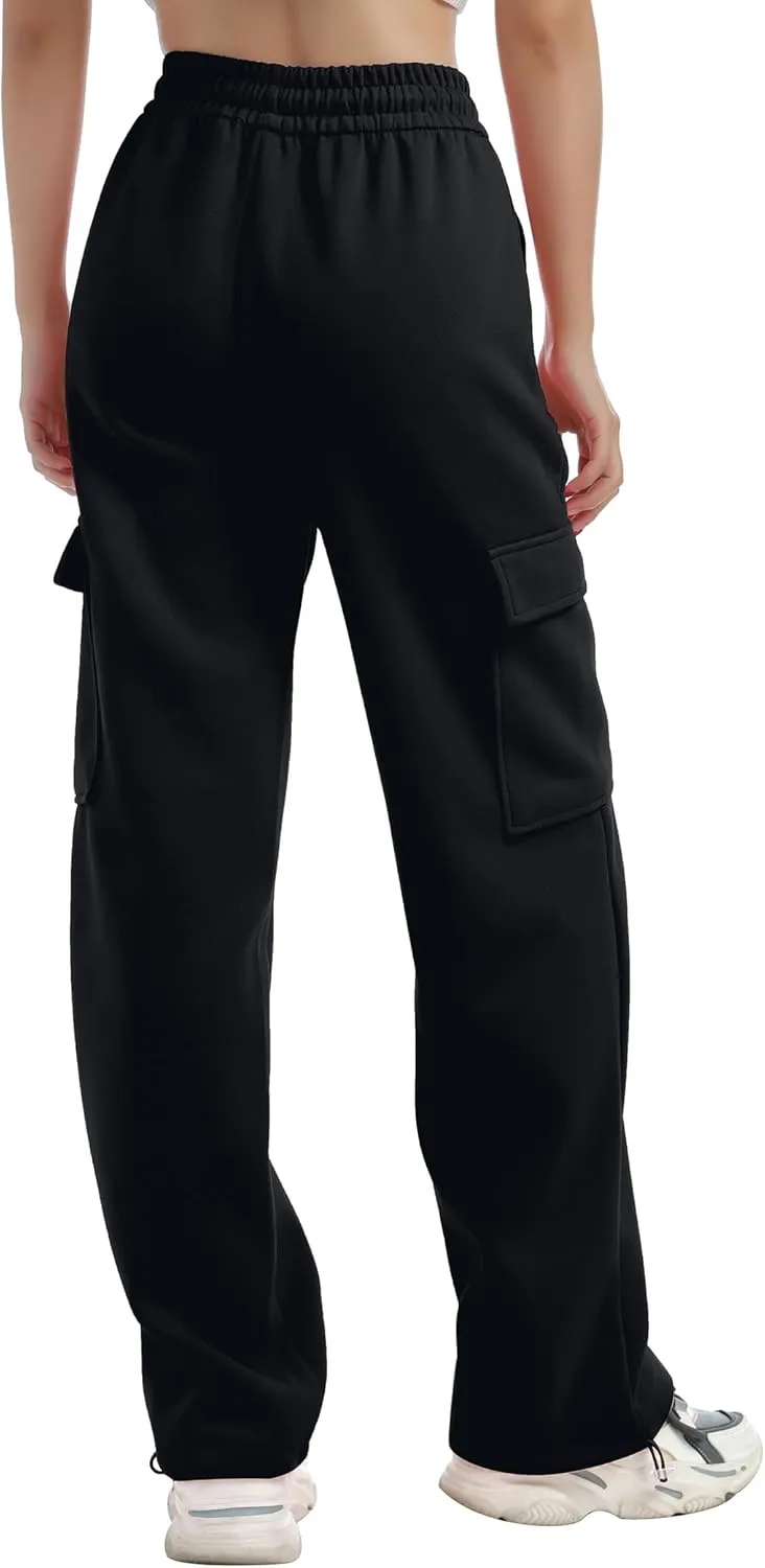 ODIZLI Women's Fleece Lined Baggy Sweatpants High Waisted Athletic Joggers Pants with Multi Pockets
