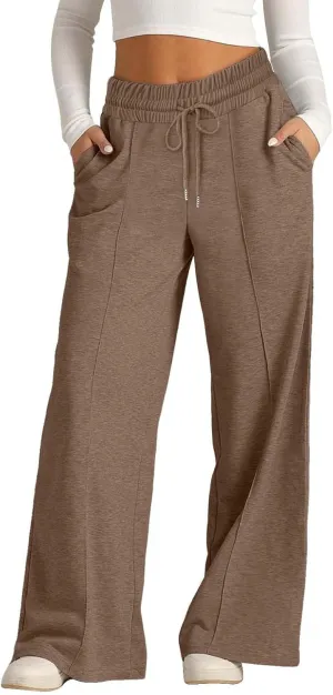 Oversized Wide Leg Sweatpants Women Elastic Drawstring Straight Leg Sweatpants Low Waisted Baggy Lounge Pants Pocket
