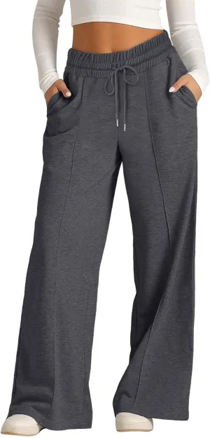 Oversized Wide Leg Sweatpants Women Elastic Drawstring Straight Leg Sweatpants Low Waisted Baggy Lounge Pants Pocket
