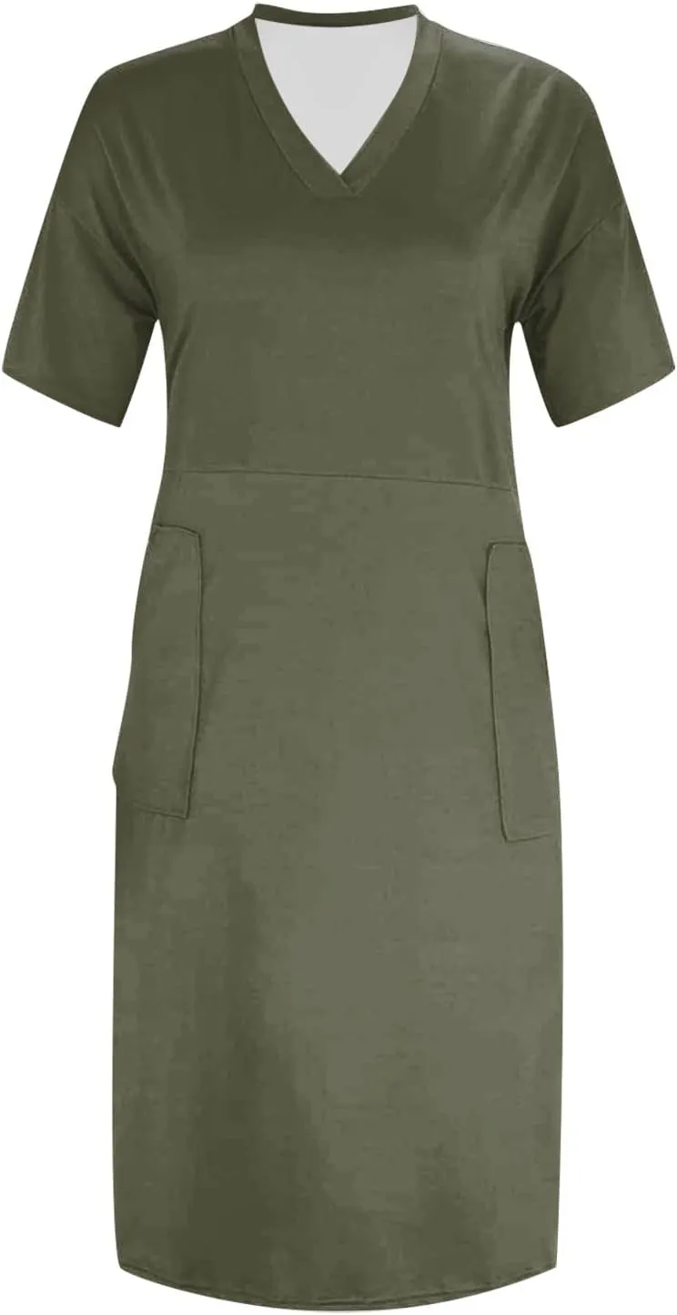 Plus Size Dresses for Curvy Women Oversize T Shirt Midi Dress Loose Short Sleeve V Neck Dress