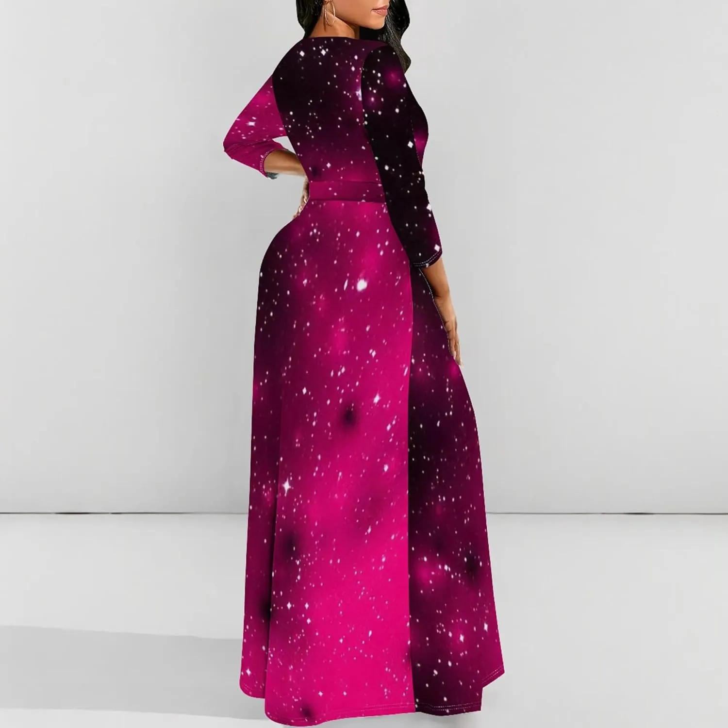 Plus Size Dresses for Curvy Women Sexy Long Sleeve Round Neck Wrap Floor Length Maxi Sundress with Belt Maxi Dress
