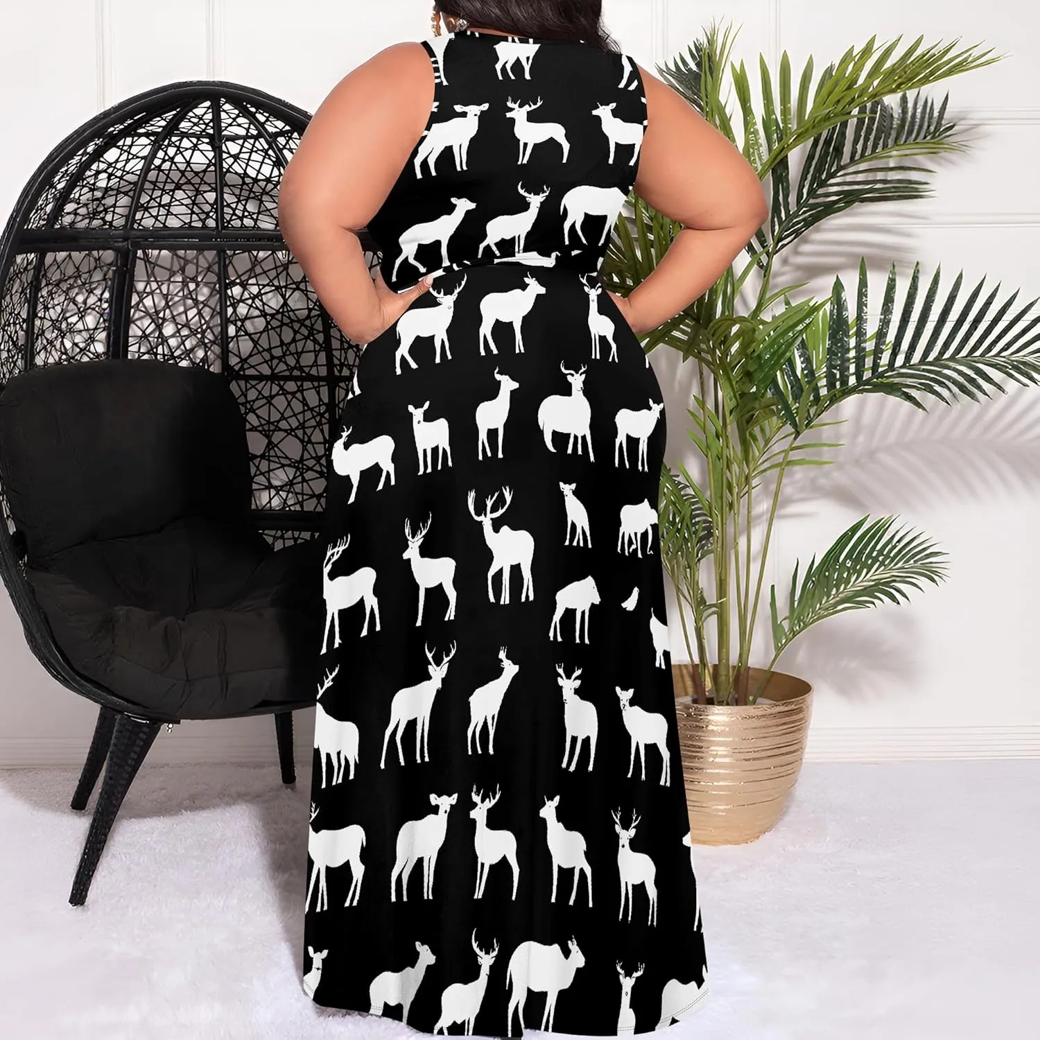 Plus Size Summer Maxi Dress for Curvy Womens Empire Waist Casual Loose Sleeveless Floral Print Swing Flowy Slit Tiered Dress