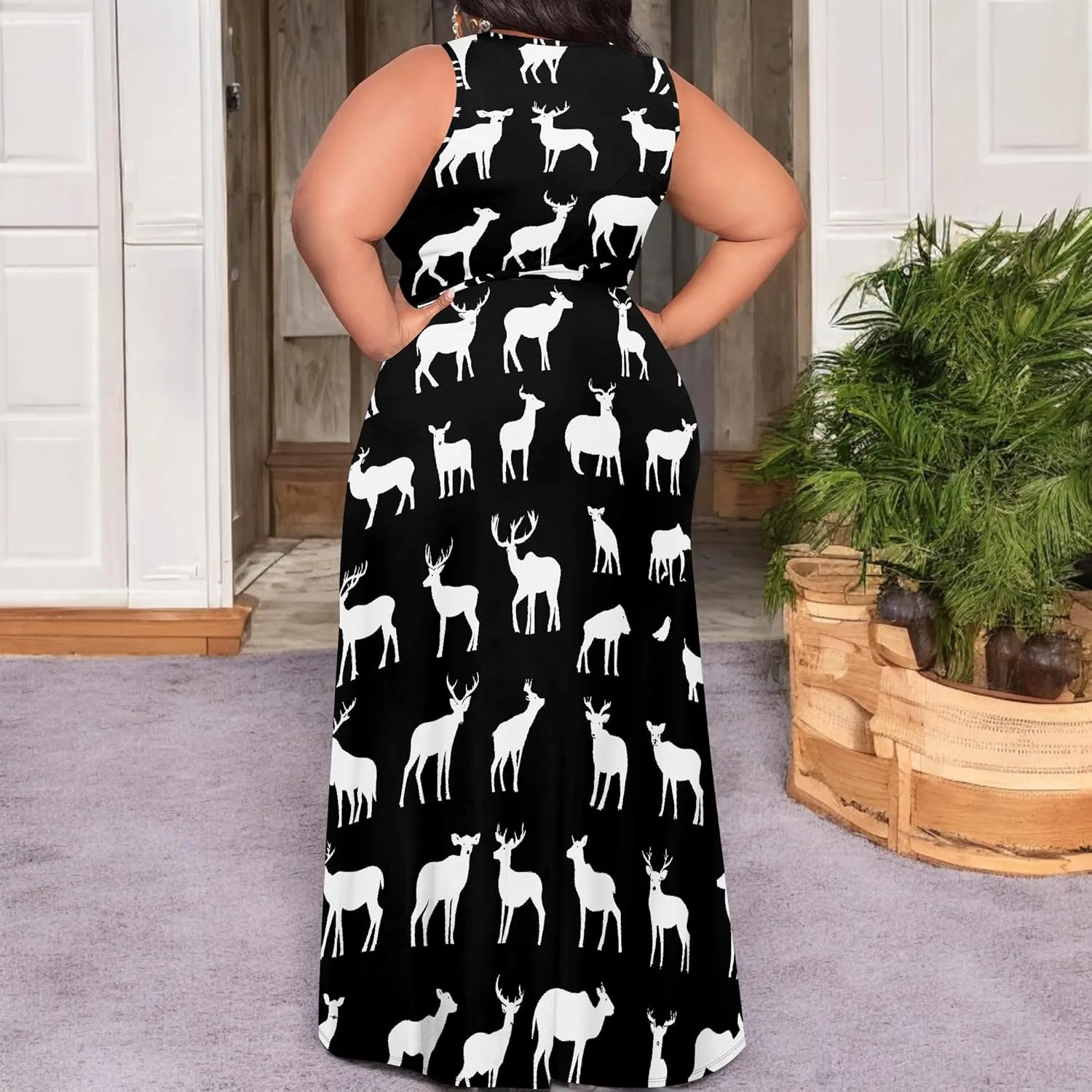 Plus Size Summer Maxi Dress for Curvy Womens Empire Waist Casual Loose Sleeveless Floral Print Swing Flowy Slit Tiered Dress
