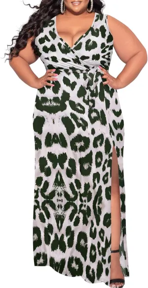Plus Size Summer Maxi Dress for Curvy Womens Empire Waist Casual Loose Sleeveless Floral Print Swing Flowy Slit Tiered Dress