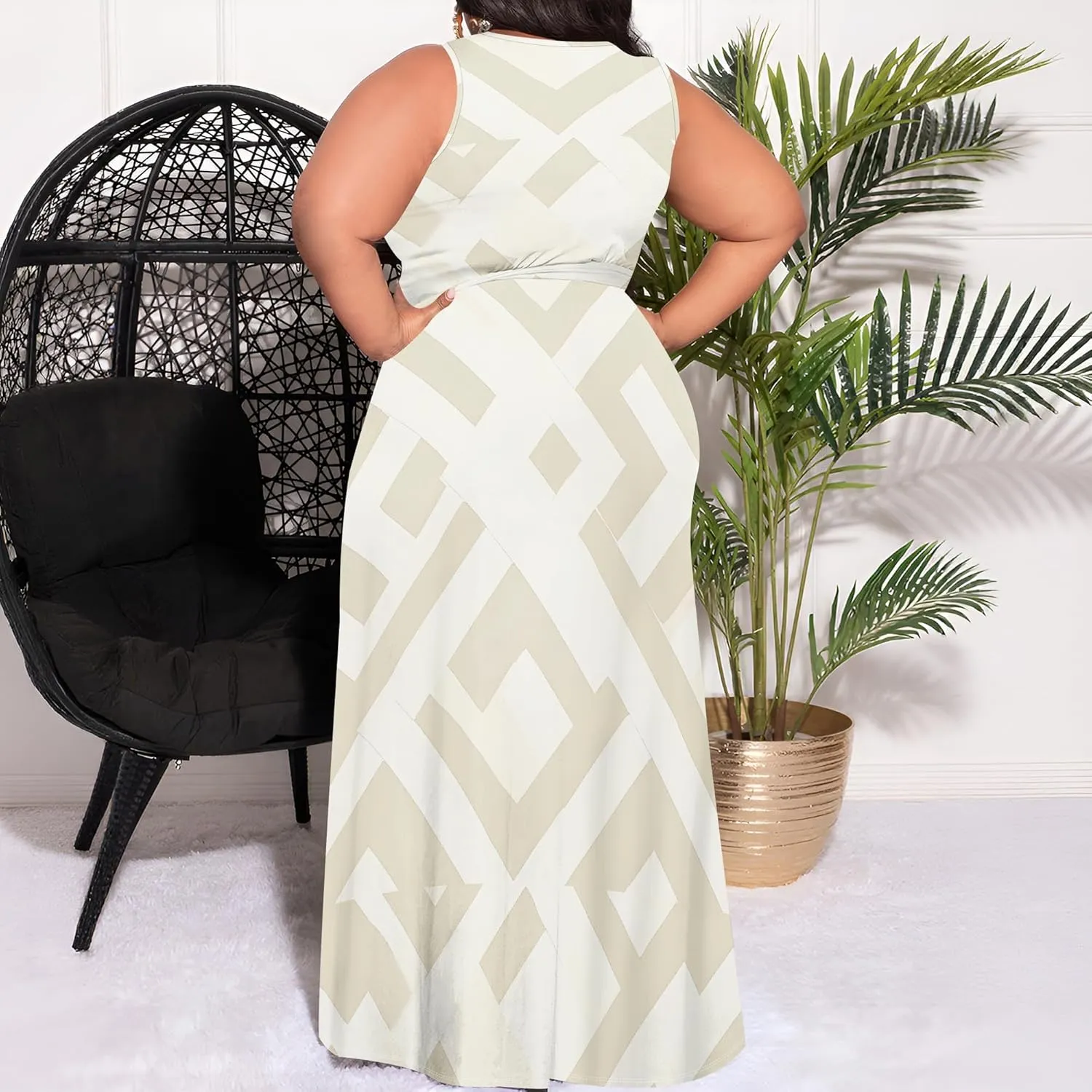 Plus Size Summer Maxi Dress for Curvy Womens Empire Waist Casual Loose Sleeveless Floral Print Swing Flowy Slit Tiered Dress