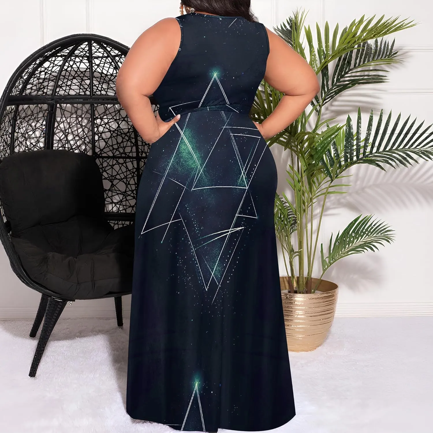 Plus Size Summer Maxi Dress for Curvy Womens Empire Waist Casual Loose Sleeveless Floral Print Swing Flowy Slit Tiered Dress