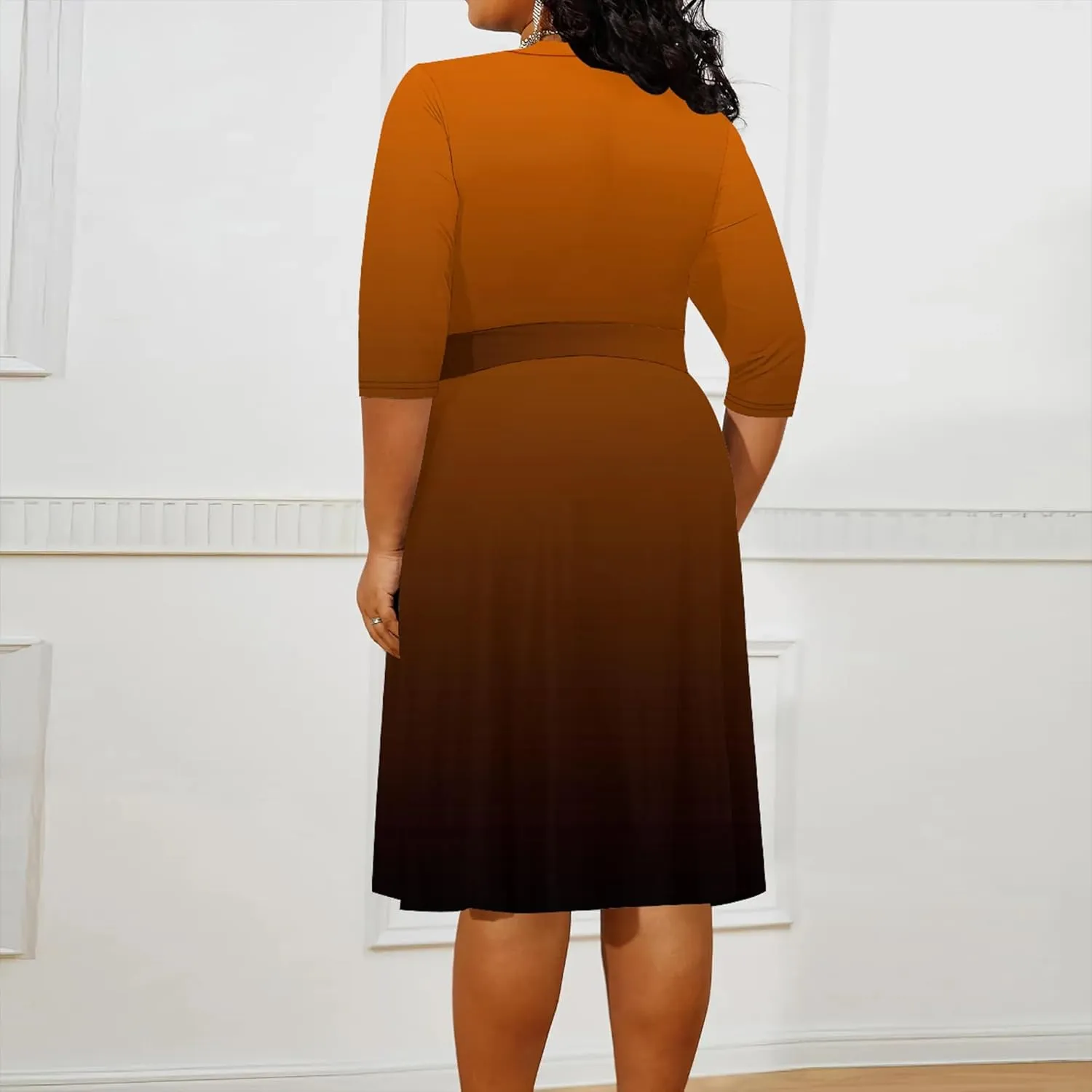 Plus Size Women's Midi Dress 3/4 Sleeves V Neck Cocktail Party Club Sundress Curvy Wrap Sexy Casual Dresses with Belt