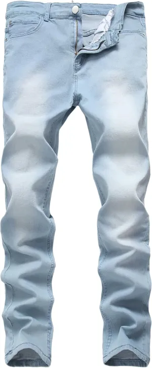 Qazel Vorrlon Men's Blue Skinny Jeans Stretch Washed Slim Fit Pencil Pants