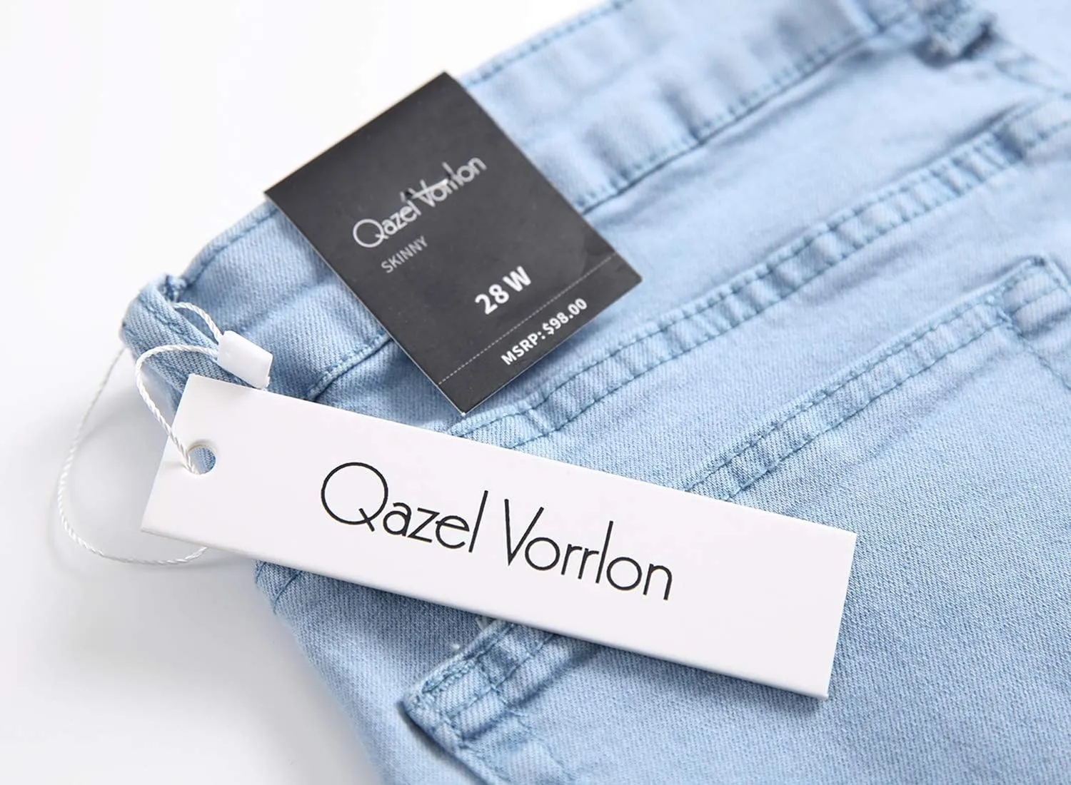 Qazel Vorrlon Men's Blue Skinny Jeans Stretch Washed Slim Fit Pencil Pants