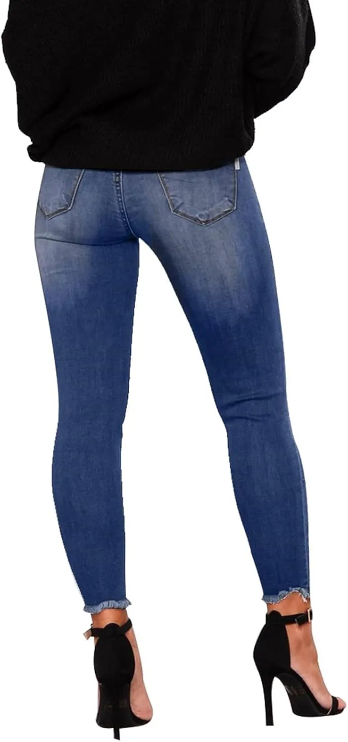 Ripped Jeans Womens Skinny Stretchy High Waisted Plus Size Raw Hem Denim Boyfriend Butt Lifting Jeggings with Pockets