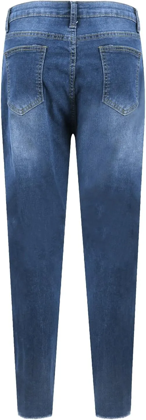 Ripped Jeans Womens Skinny Stretchy High Waisted Plus Size Raw Hem Denim Boyfriend Butt Lifting Jeggings with Pockets