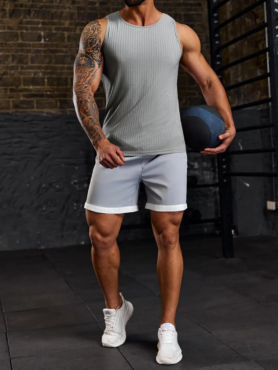 Runcati Men's Ribbed Tank Tops 2 Pack Knit Sleeveless Workout T Shirt Muscle Gym Fitness Tee