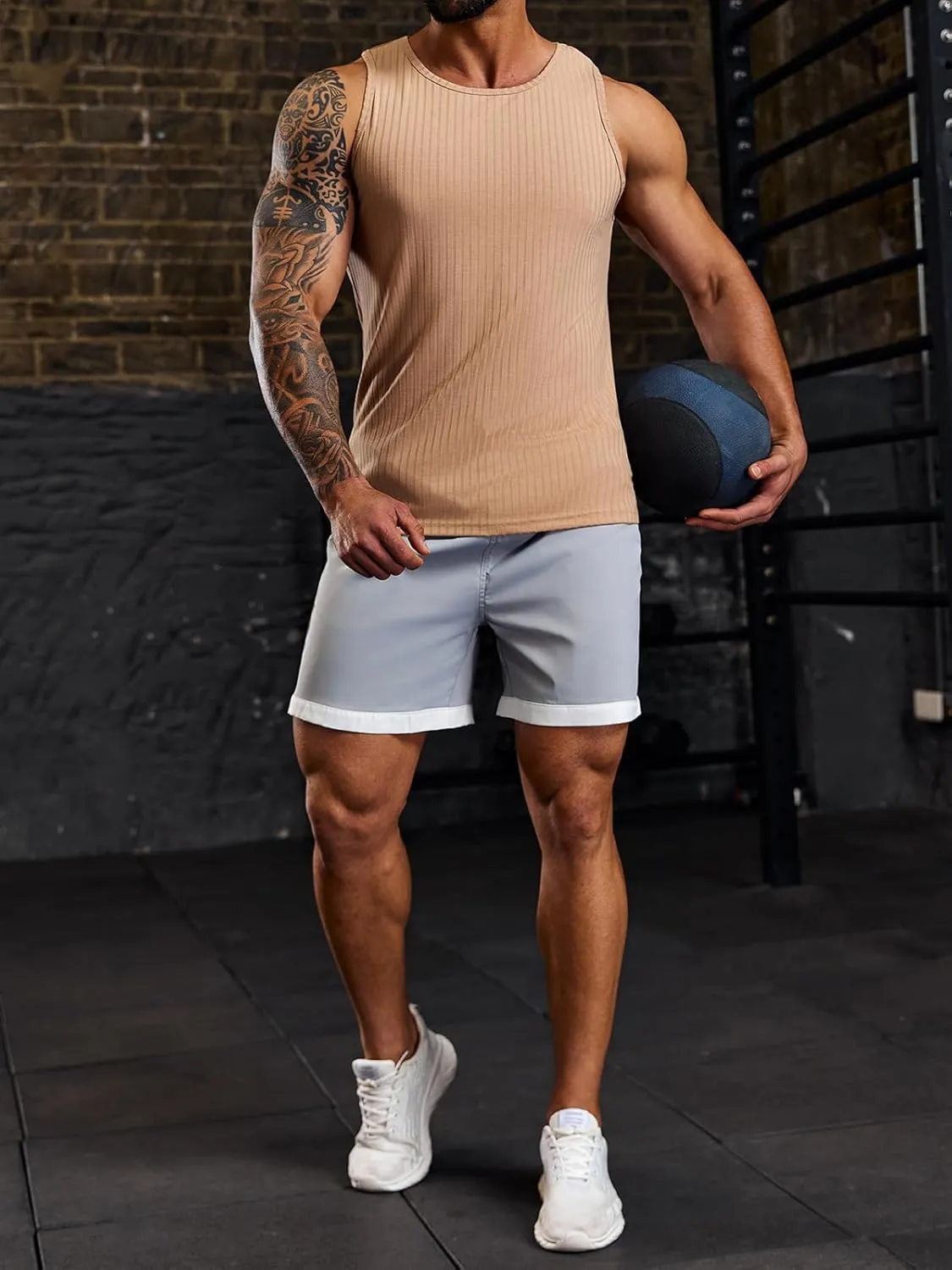 Runcati Men's Ribbed Tank Tops 2 Pack Knit Sleeveless Workout T Shirt Muscle Gym Fitness Tee