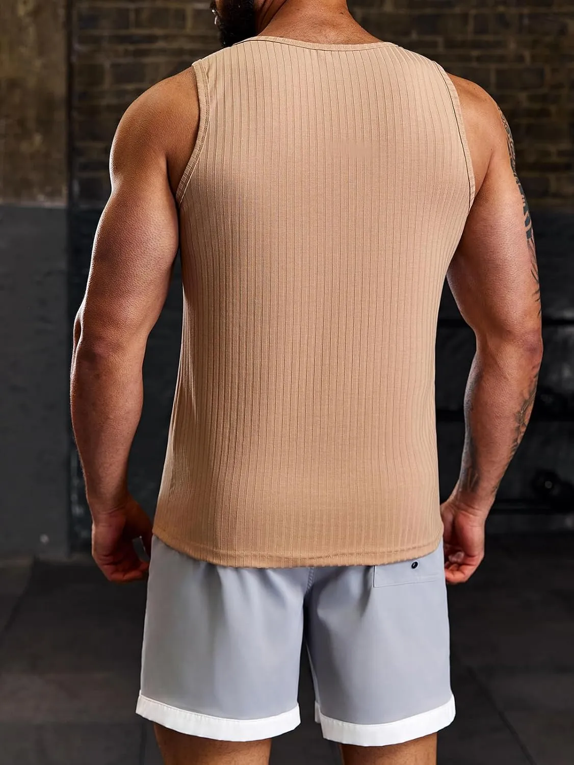 Runcati Men's Ribbed Tank Tops 2 Pack Knit Sleeveless Workout T Shirt Muscle Gym Fitness Tee