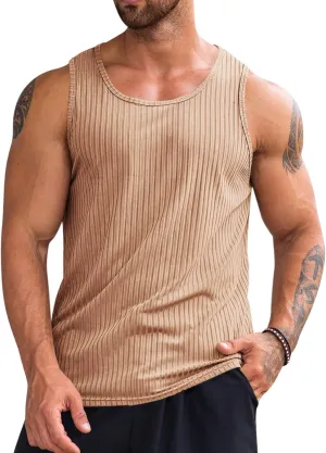 Runcati Men's Ribbed Tank Tops 2 Pack Knit Sleeveless Workout T Shirt Muscle Gym Fitness Tee