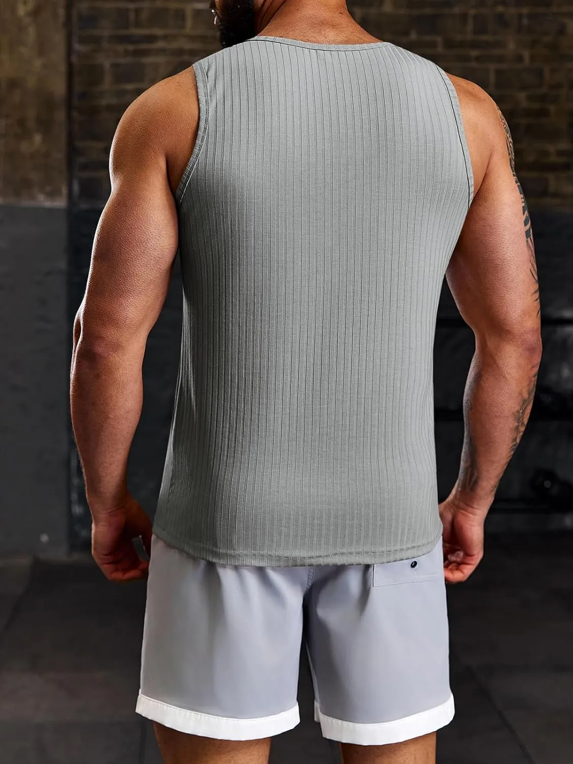 Runcati Men's Ribbed Tank Tops 2 Pack Knit Sleeveless Workout T Shirt Muscle Gym Fitness Tee