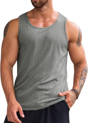 Runcati Men's Ribbed Tank Tops 2 Pack Knit Sleeveless Workout T Shirt Muscle Gym Fitness Tee
