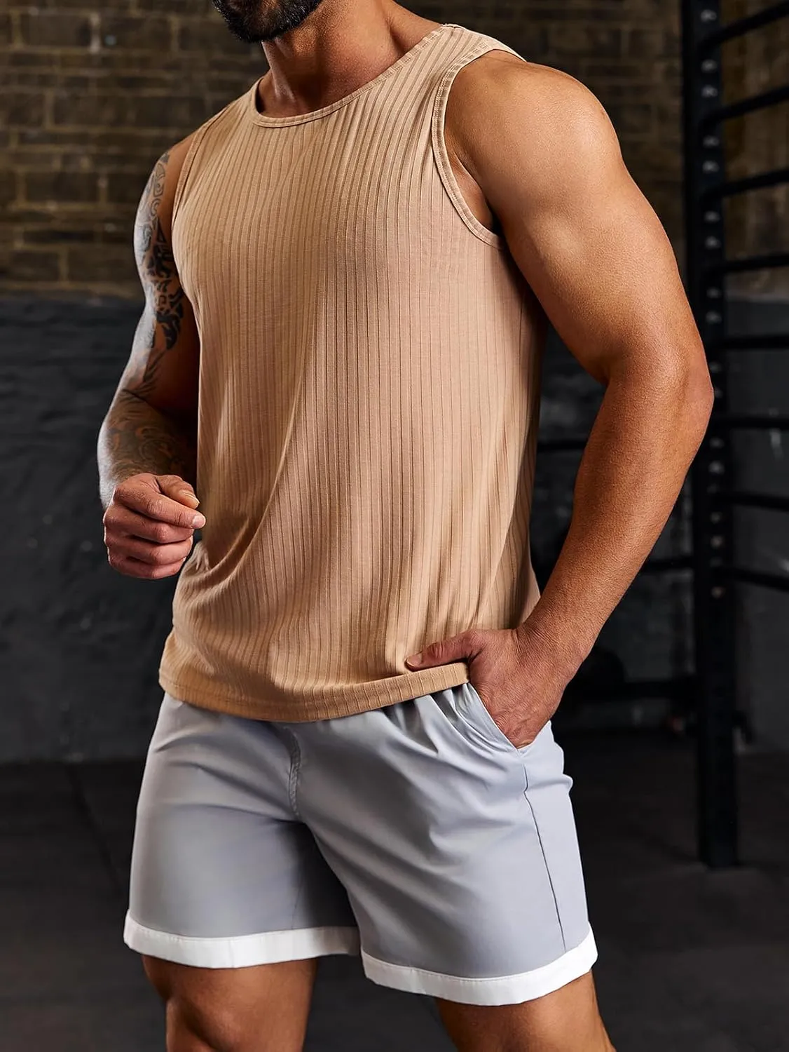 Runcati Men's Ribbed Tank Tops 2 Pack Knit Sleeveless Workout T Shirt Muscle Gym Fitness Tee