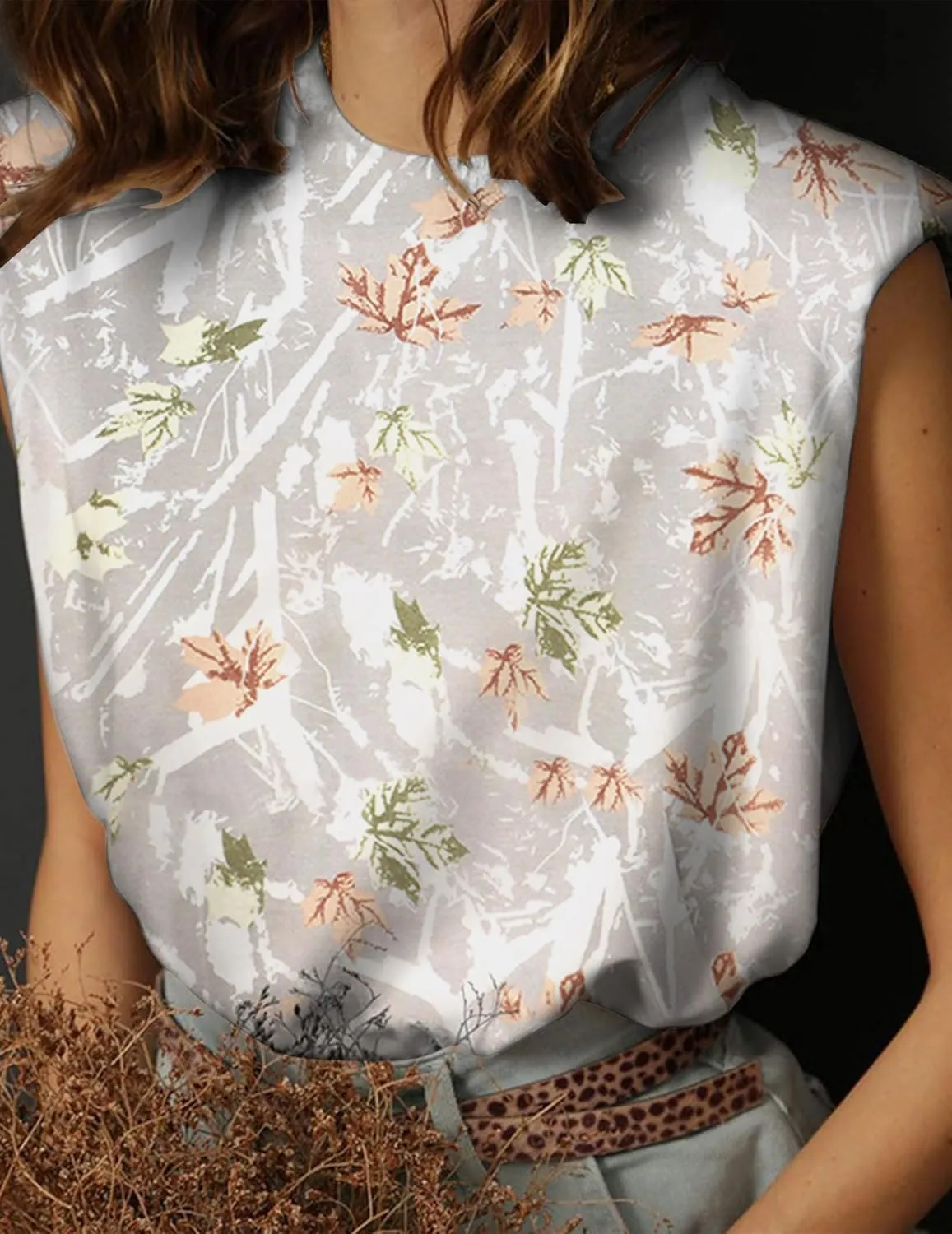 SAFRISIOR Women Loose Solid Shoulder Pads Sleeveless T-Shirt Casual Cotton Round Neck Tank Tee Top