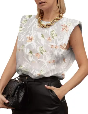 SAFRISIOR Women Loose Solid Shoulder Pads Sleeveless T-Shirt Casual Cotton Round Neck Tank Tee Top