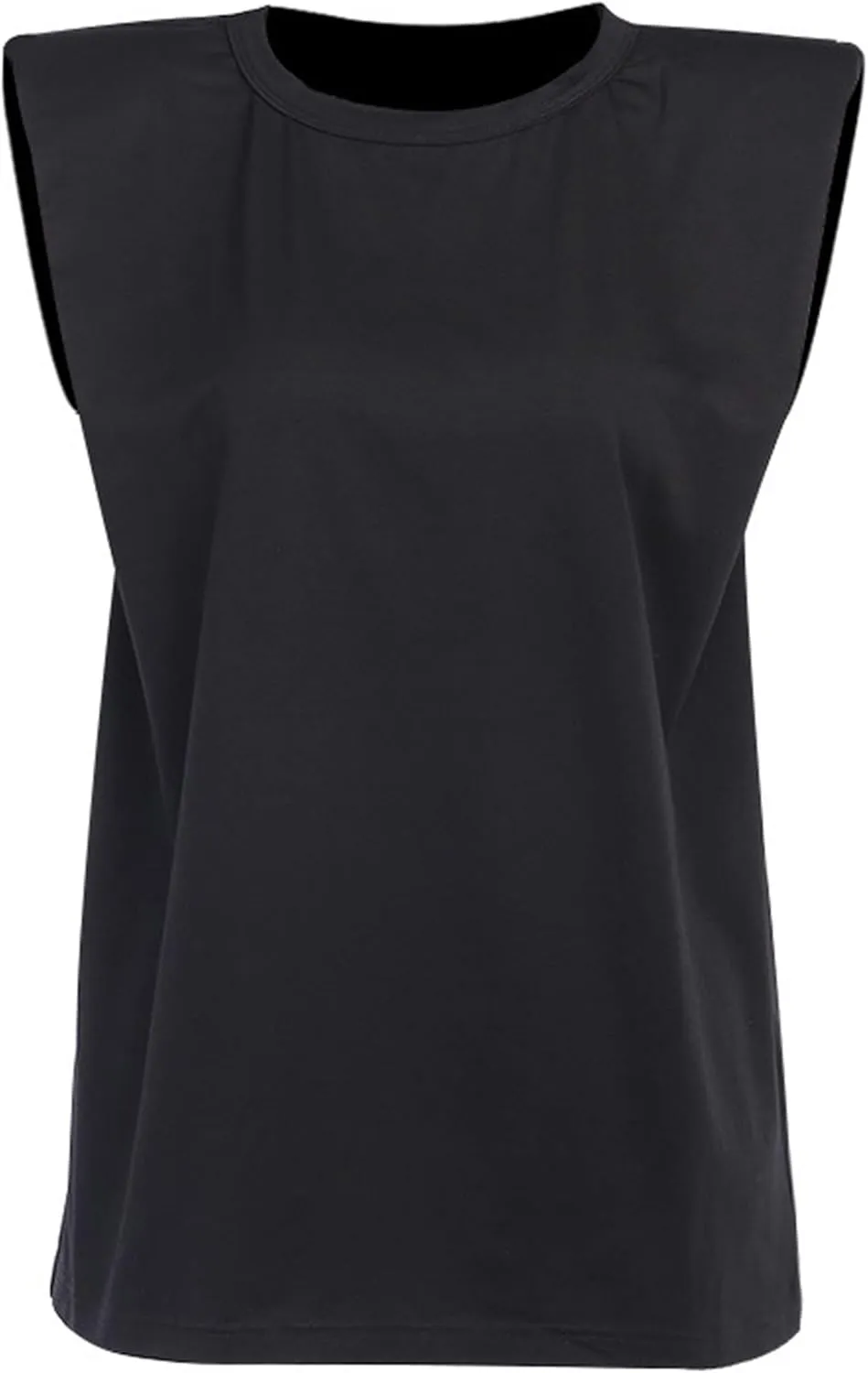 SAFRISIOR Women Loose Solid Shoulder Pads Sleeveless T-Shirt Casual Cotton Round Neck Tank Tee Top