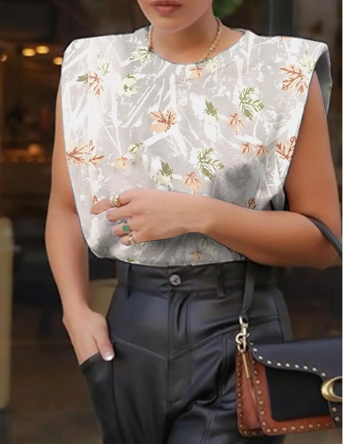 SAFRISIOR Women Loose Solid Shoulder Pads Sleeveless T-Shirt Casual Cotton Round Neck Tank Tee Top