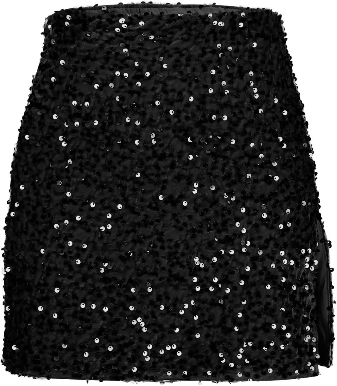 Sequin Bodycon Skirt Women Sparkly Metallic Sequin Mini Bodycon Skirt Club Party Dance Outfits Sexy Slit Pencil Skort