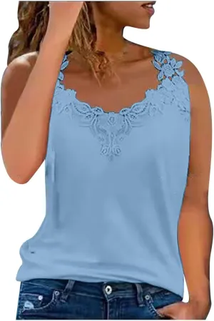 Sexy Lace Crochet Tank Tops for Women 2023 Summer Sleeveless t-Shirt Casual Loose Blouse Trendy