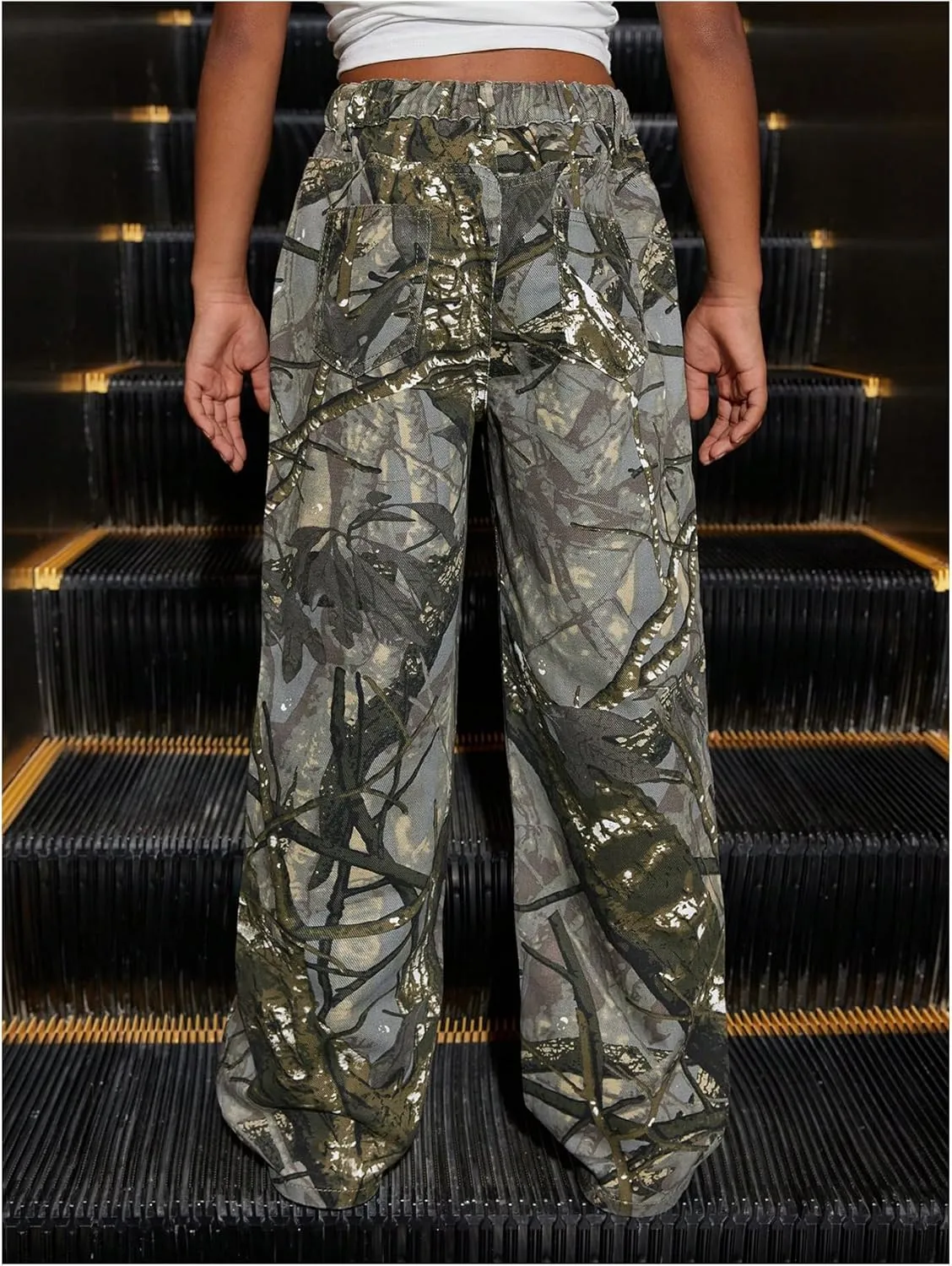 SHENHE Girl's Camo High Waisted Wide Leg Jeans Loose Casual Long Denim Pants Streetwear