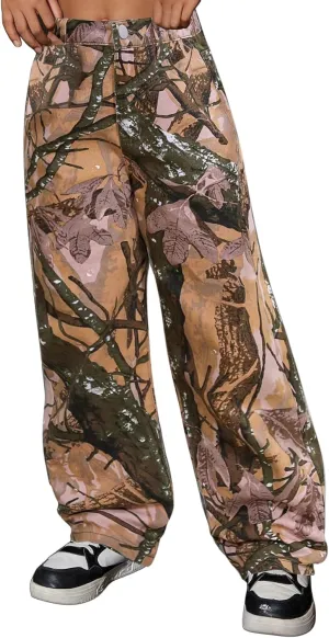 SHENHE Girl's Camo High Waisted Wide Leg Jeans Loose Casual Long Denim Pants Streetwear