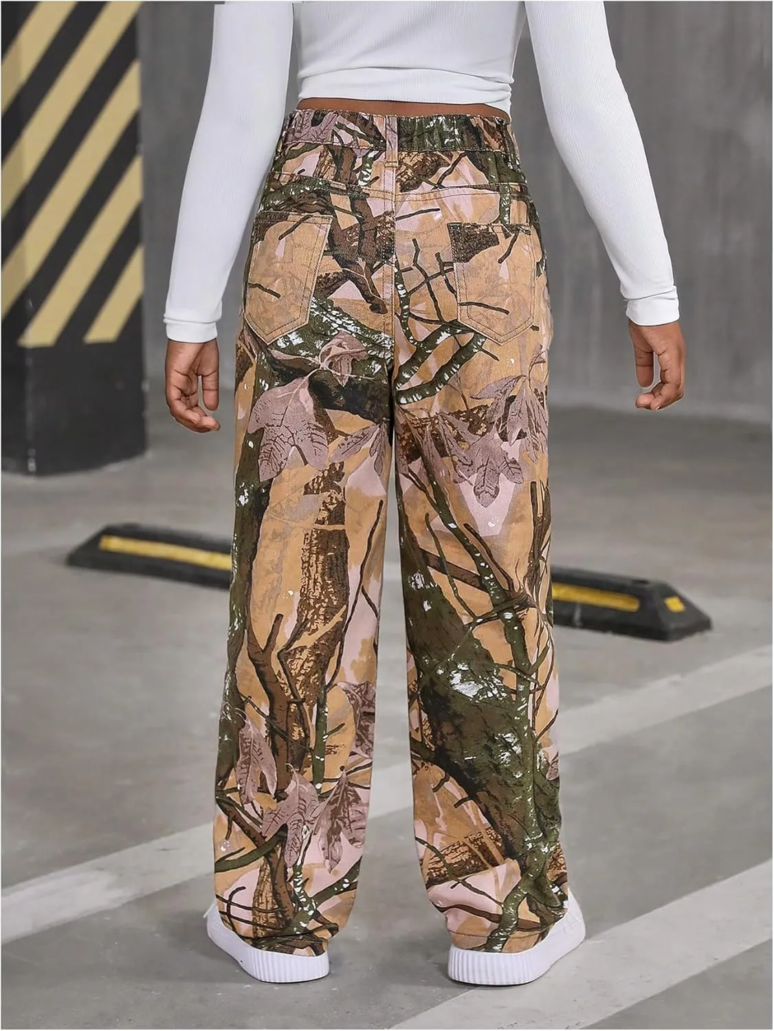 SHENHE Girl's Camo High Waisted Wide Leg Jeans Loose Casual Long Denim Pants Streetwear