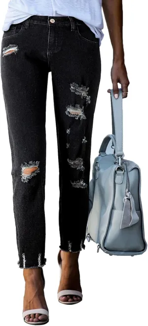 Sidefeel Women's Ripped Jeans Straight Leg Distressed Boyfriend Denim Pants