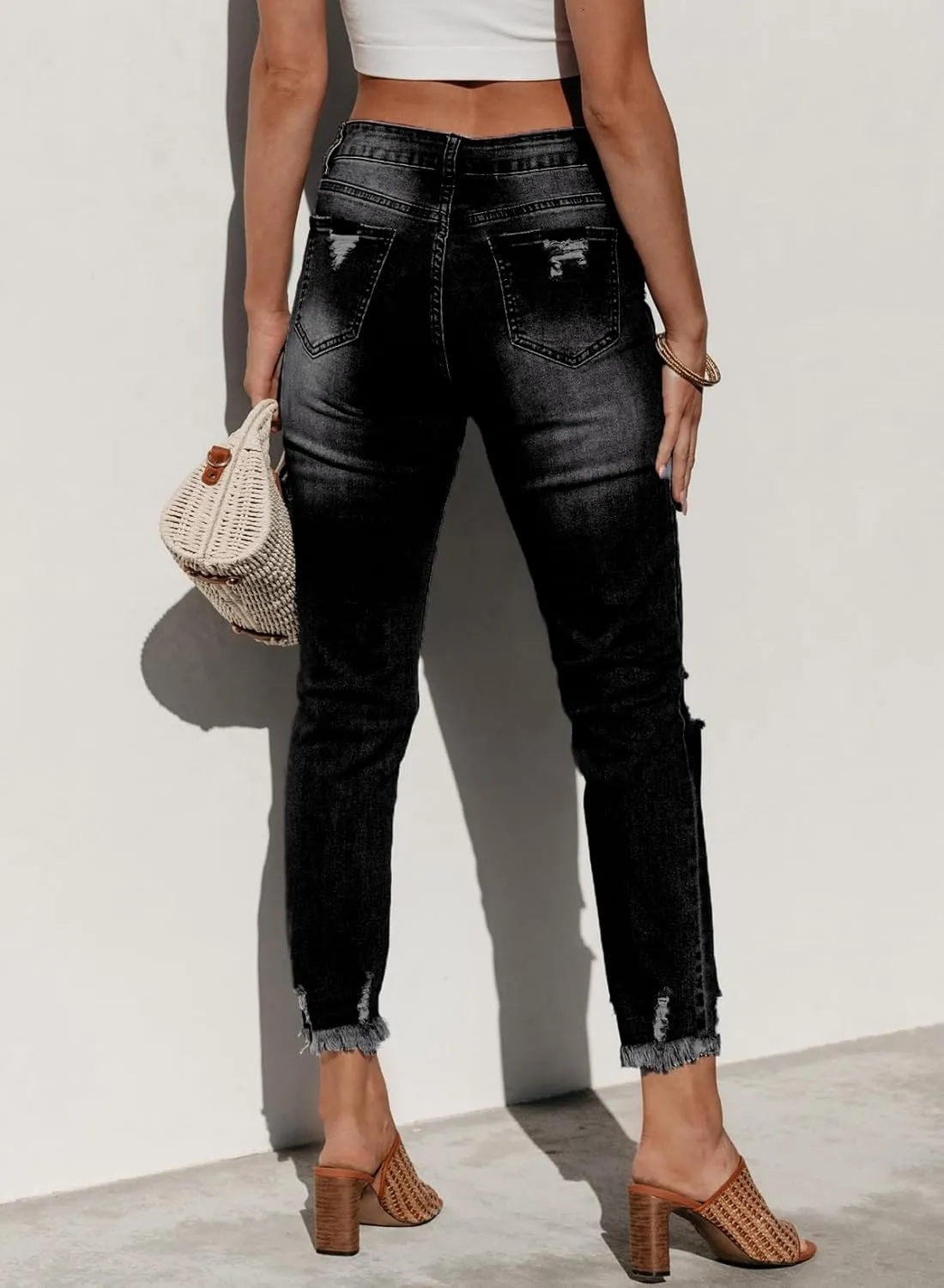 Sidefeel Women's Ripped Jeans Straight Leg Distressed Boyfriend Denim Pants