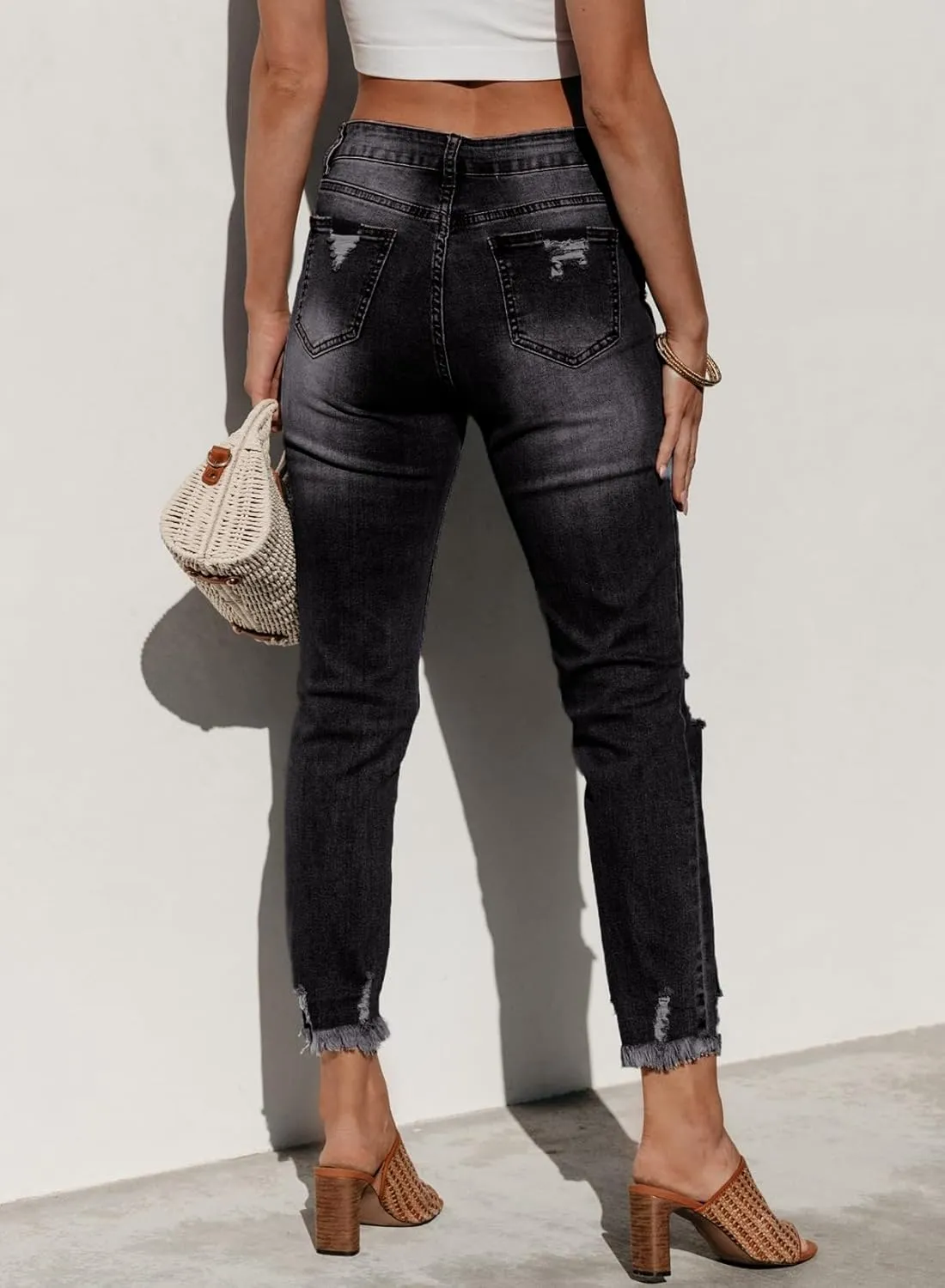 Sidefeel Women's Ripped Jeans Straight Leg Distressed Boyfriend Denim Pants