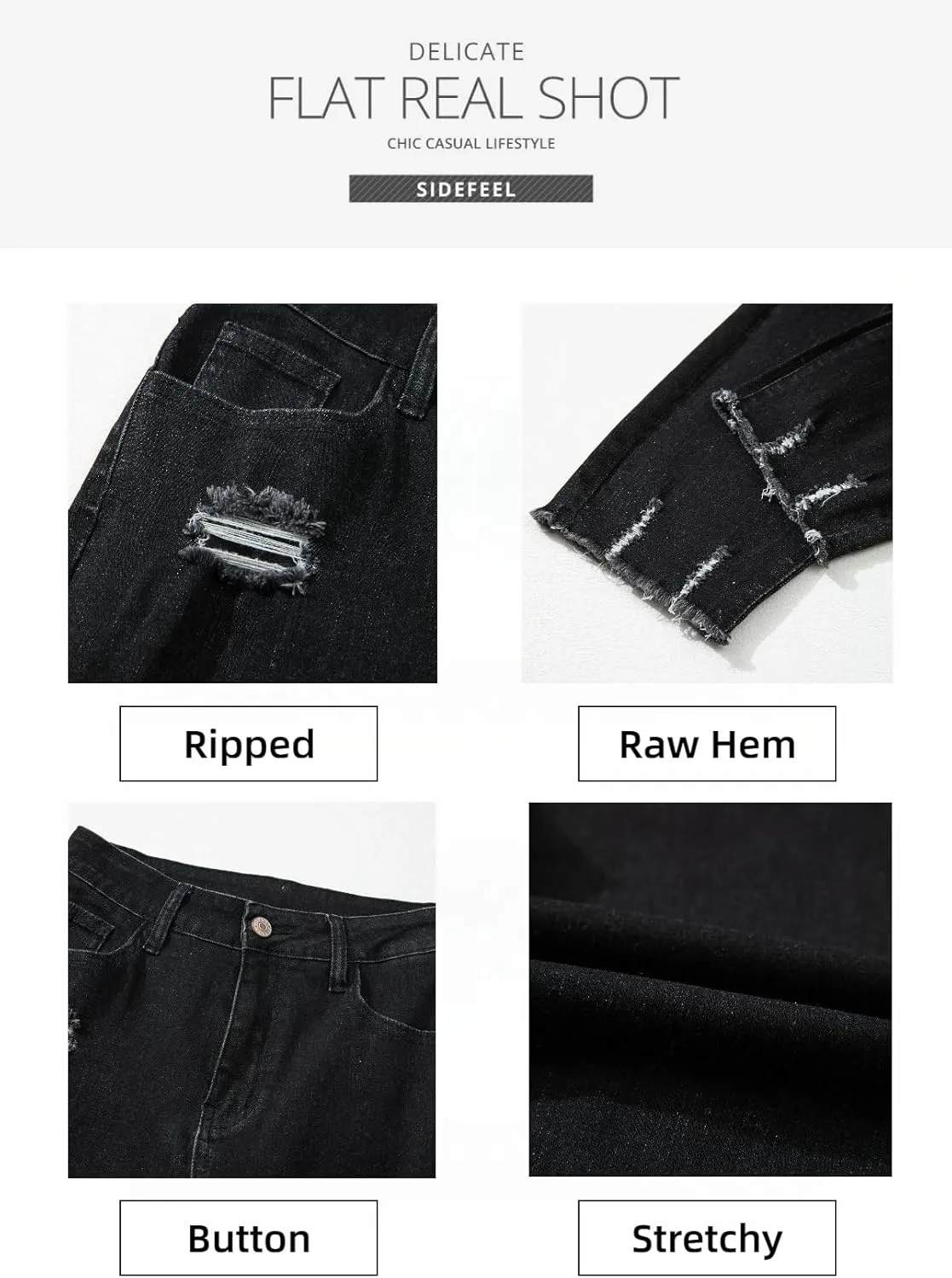 Sidefeel Women's Ripped Jeans Straight Leg Distressed Boyfriend Denim Pants