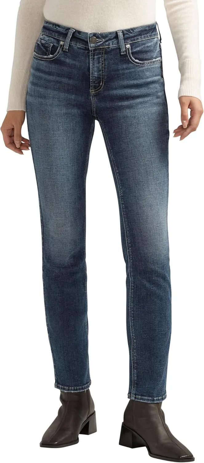 Silver Jeans Co. Women's Elyse Mid Rise Comfort Fit Straight Leg Jeans