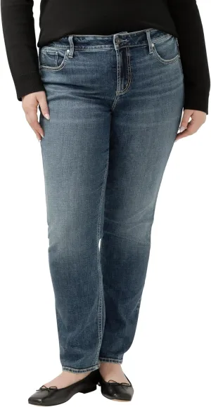 Silver Jeans Co. Women's Plus Size Elyse Mid Rise Comfort Fit Straight Leg Jeans