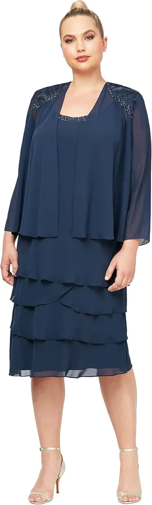 S.L. Fashions Women's Plus Size Two Piece Embellished Jacket Dress