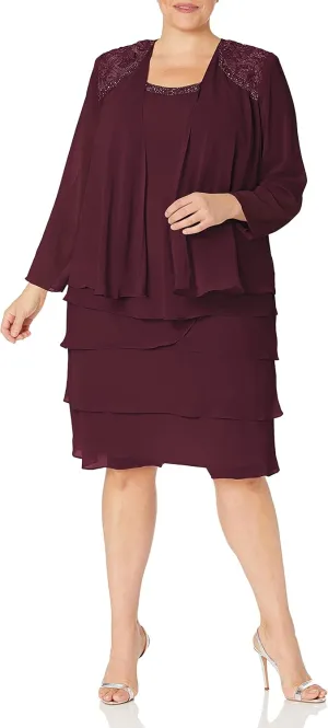 S.L. Fashions Women's Plus Size Two Piece Embellished Jacket Dress