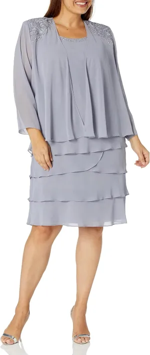 S.L. Fashions Women's Plus Size Two Piece Embellished Jacket Dress