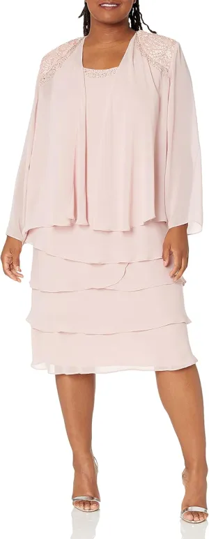 S.L. Fashions Women's Plus Size Two Piece Embellished Jacket Dress