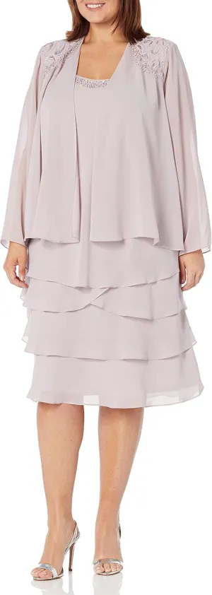 S.L. Fashions Women's Plus Size Two Piece Embellished Jacket Dress